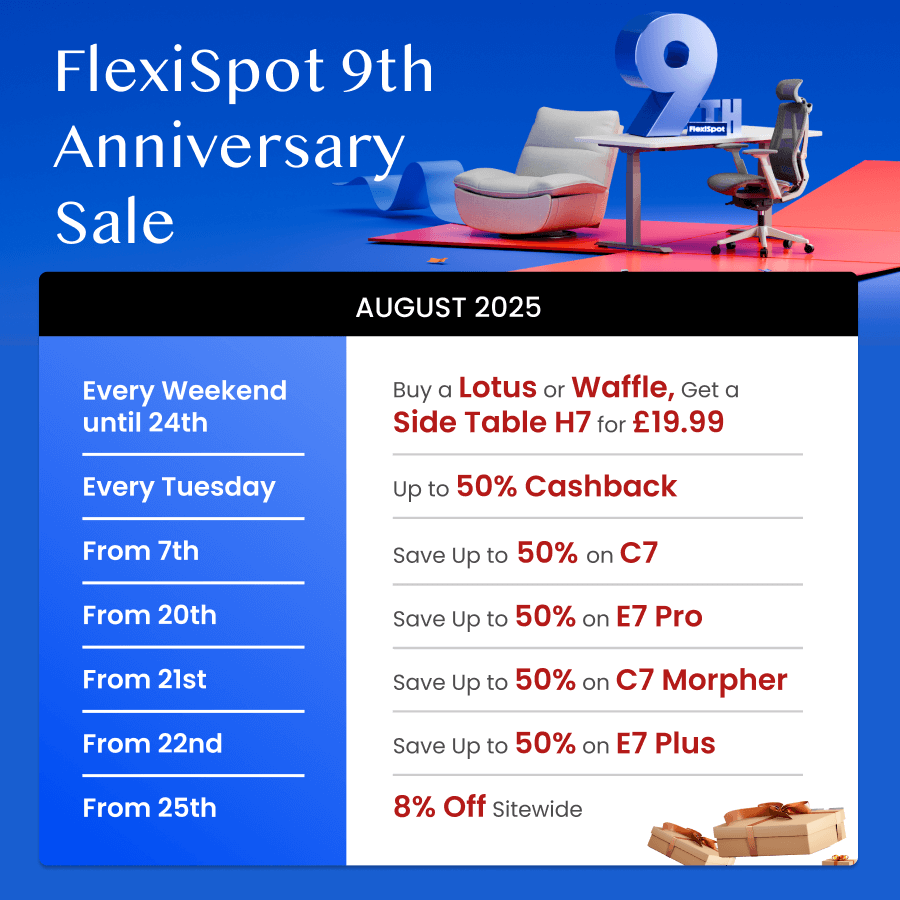 FlexiSpot's 9th Anniversary Sale: Stacking Up to 50%
